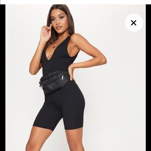 Black ribbed sleeveless unitard